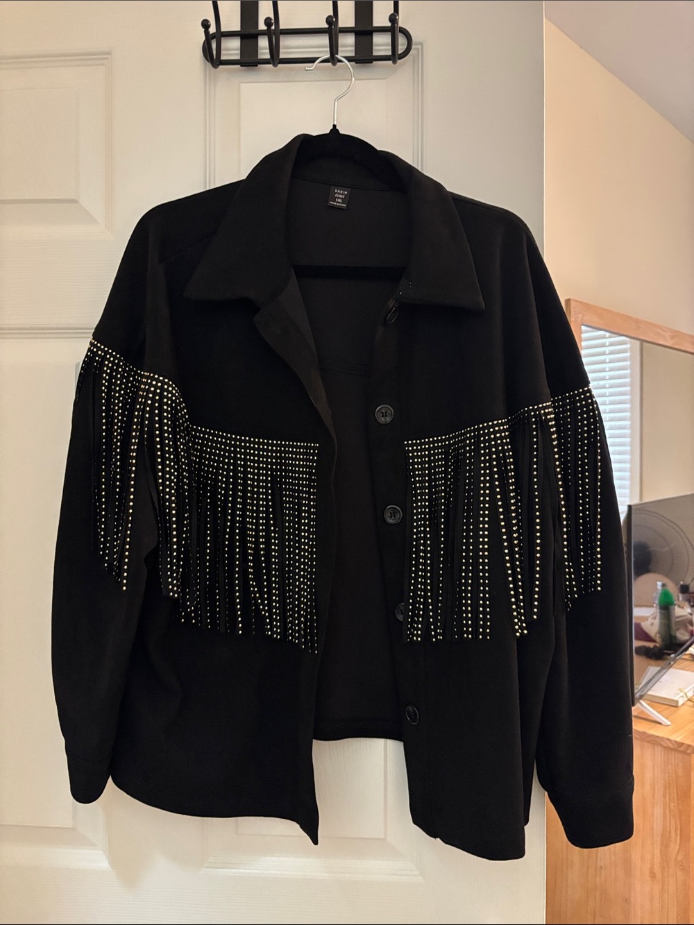 Black Fringe Studded Button-Up Jacket